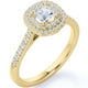 thumbnail image 1 of JeenMata Anillo de Compromiso de Oro Amarillo de 18 K sobre Plata con Banda Pavé de Moissanita Cuadrada de 1 Quilate y Doble Halo, 1 of 6