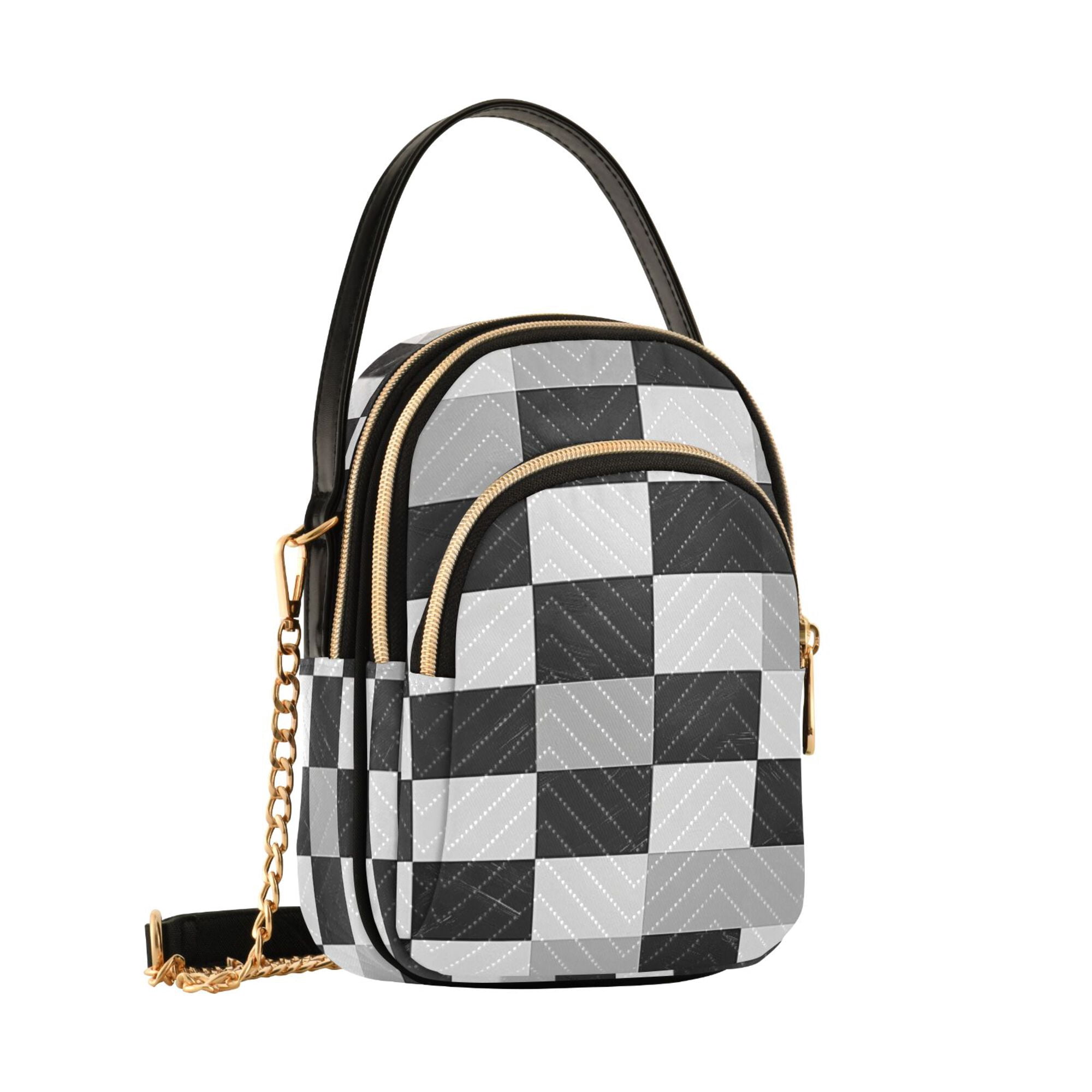 FORMRS Crossbody Bag for Women Quilted Travel Shoulder Cell Phone Purse with Chain Strap Handbag, Black and Gray Plaid Pattern