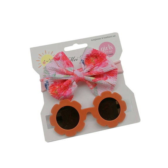 hirigin Kid Girls Sunglasses and Headband, Flower Shaped Frame UV Protection Eyewear with Print Hairband Clothing Accessories Set