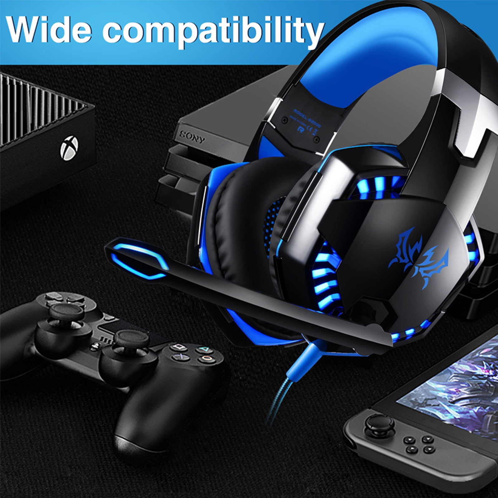Stereo Gaming Headset for PS4, PS5, Xbox One, Xbox Series X|S, PC, Nintendo Switch, 3.5mm Wired Headphones with LED Light, Noise Cancelling Microphone, 50mm Drivers