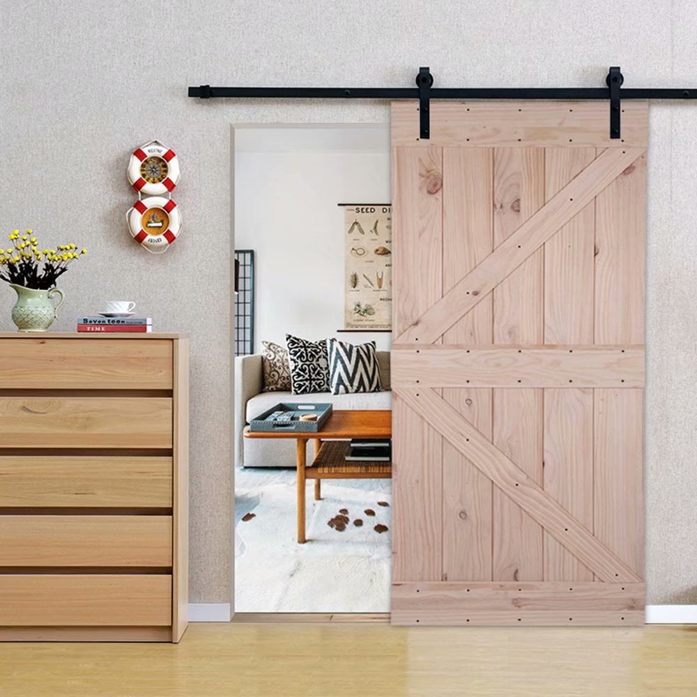 42in x 84in Unfinished Knotty Pine Sliding Barn Door with PreHollowed