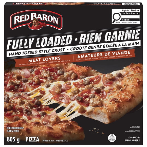 Red Baron Fully Loaded Meat Lover's Hand Tossed Crust Frozen Pizza, 805 g, Red Baron Fully Loaded Meat Lover's Hand Tossed Crust Frozen Pizza 805gram