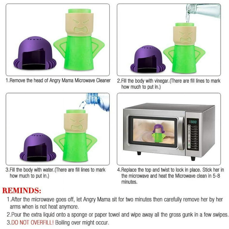 TOPIST Angry Mama Microwave Cleaner Angry Mom Microwave Oven Steam Cleaner  and Disinfects With Vinegar and Water for Kitchens, Steamer Cleaning  Equipment Cleans the Crud in Minutes (Green) 