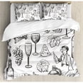 thumbnail image 3 of Wine Duvet Cover Set Twin Size, Hand Drawn Wine Set in Sketch Style Vintage Gourmet Country Themed Artwork, Decorative 2 Piece Bedding Set with 1 Pillow Sham, Charcoal Grey White, by Ambesonne, 3 of 3