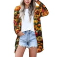 thumbnail image 4 of WTOBBY Women's Halloween Bat Pumpkin Print Cardigan Jacket Fashion Casual Long Sleeve Mid-Length Cover Up Top Lightweight Open Front Outerwear,Fluorescent Green S, 4 of 4