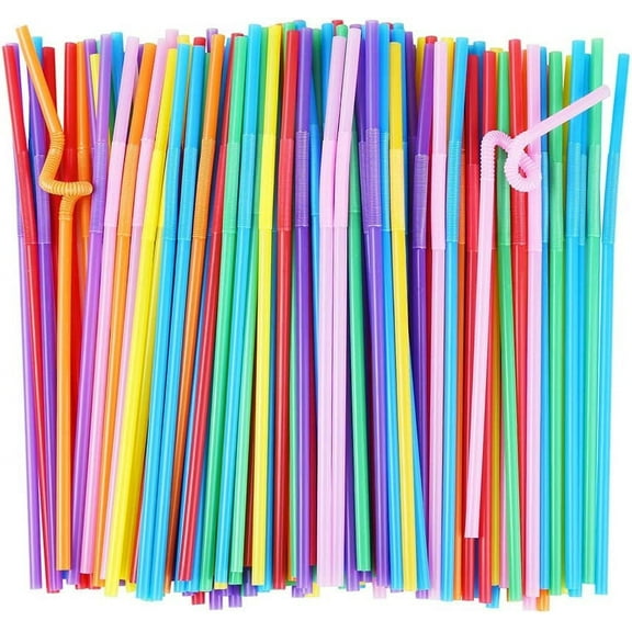 MODANU 200Pcs Extra Long Flexible Plastic Drinking Straws Party Bar Drinking Supplies