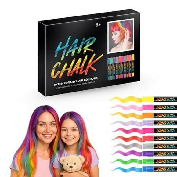 FcBaudy Washable Hair Chalk Set 10 Colours -Up Chalk Pens Apply Shampoo Rinse-Off Temporary Hair For Kids Teens Adults Streaks For Parties Temporary Hairs Color Chalk