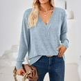 thumbnail image 2 of Women Long Sleeve Shirt V Neck Pure Color Casual Loose Women Long Sleeve T Shirt Undershirt for Home Party Work Light Blue XXL, 2 of 6