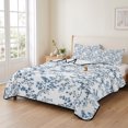 thumbnail image 2 of King Quilt Set 96''x106'', Navy Blue Spring Floral Lightweight Summer Bedspread Coverlet Set with 2 Pillow Shams, Elegant Pastoral Flowers Breathable All Season Quilt Bedding for Bedroom/Guest Room, 2 of 9