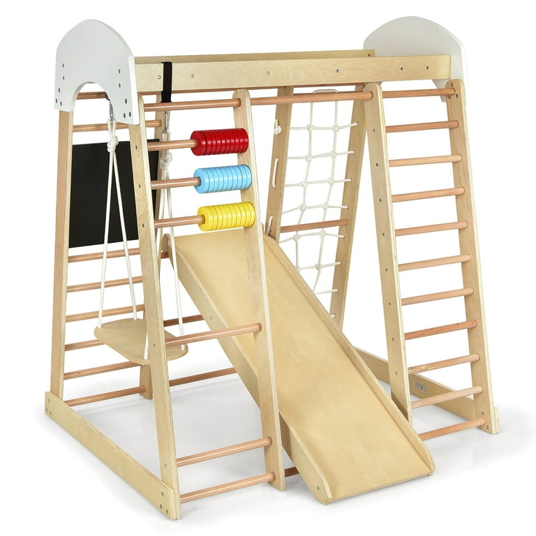 Costway Indoor Playground Climbing Gym Kids Wooden 8 in 1 Climber Playset  for Children 