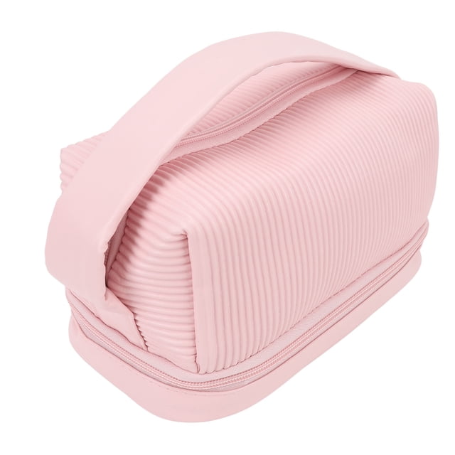 Bolsa de Maquillaje de Vije, Cuero Impermeable Pu Portátil de Gran Capacidad de Doble Capa Bolsita Cosmética Rosa para Artículos de Tocador para Mujeres