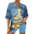 thumbnail image 3 of VBTAPA Womens Christmas Shorts Set Oversized Lounge Sets 2 Piece Matching Pajamas Xmas Tree Printed Short Sleeve Tee Top and Shorts Lounge Tracksuit B-Light Blue M, 3 of 8