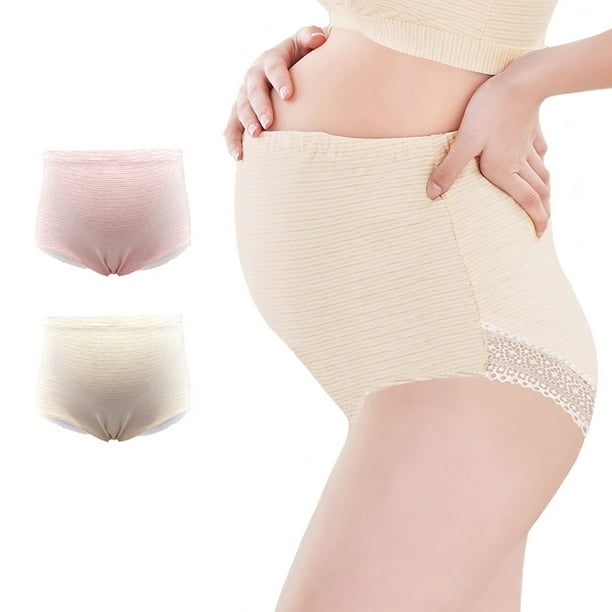 Cameland Ladies Comfortable Prenatal Solid Color Lace Large Size Abdominal  Maternity Panties High Waiste Underpants Pink XXXXL 