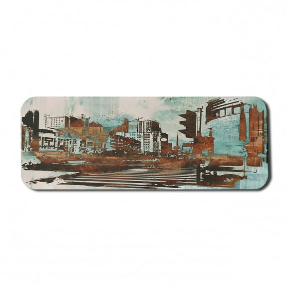 Grunge Computer Mouse Pad, Urban Cityscape Contemporary Abstract Acrylic Paint Style Brush Strokes, Rectangle Non-Slip Rubber Mousepad Large, 31" x 12" Gaming Size, Seafoam Brown White, by Ambesonne