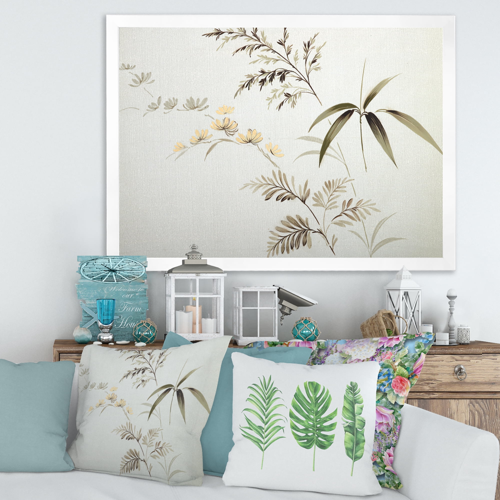 Designart 'Abstract Retro Drawing of Flowers III' Vintage Framed Art Print