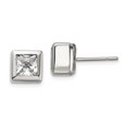 thumbnail image 1 of Stainless Steel Polished Square CZ Post Earrings, 1 of 3