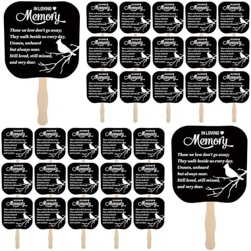 50 Pcs Funeral Favors Fan Bulk Memorial Paper Handheld Fan with Wooden Handle - 'Those We Love Don't Go Away' Funeral Favor for Guest Services Condolence Gift$$Home Decor, Kitchen, & Other
