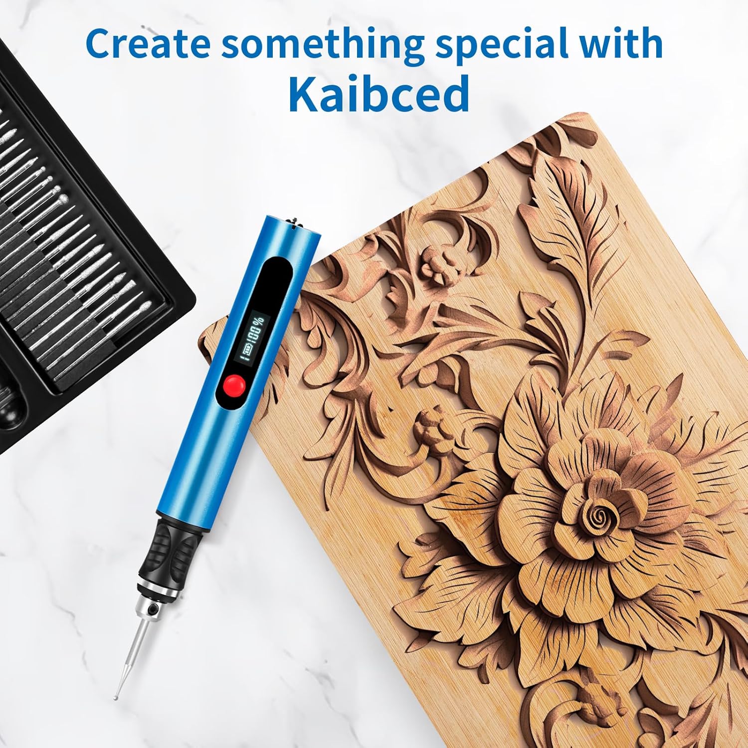 Electric Engraving Pen with 30 Bits, Portable Engraving Pen Tool Kits, DIY Rechargeable Engraving Machine for Jewelry Wood Glass Stone Carving, Blue