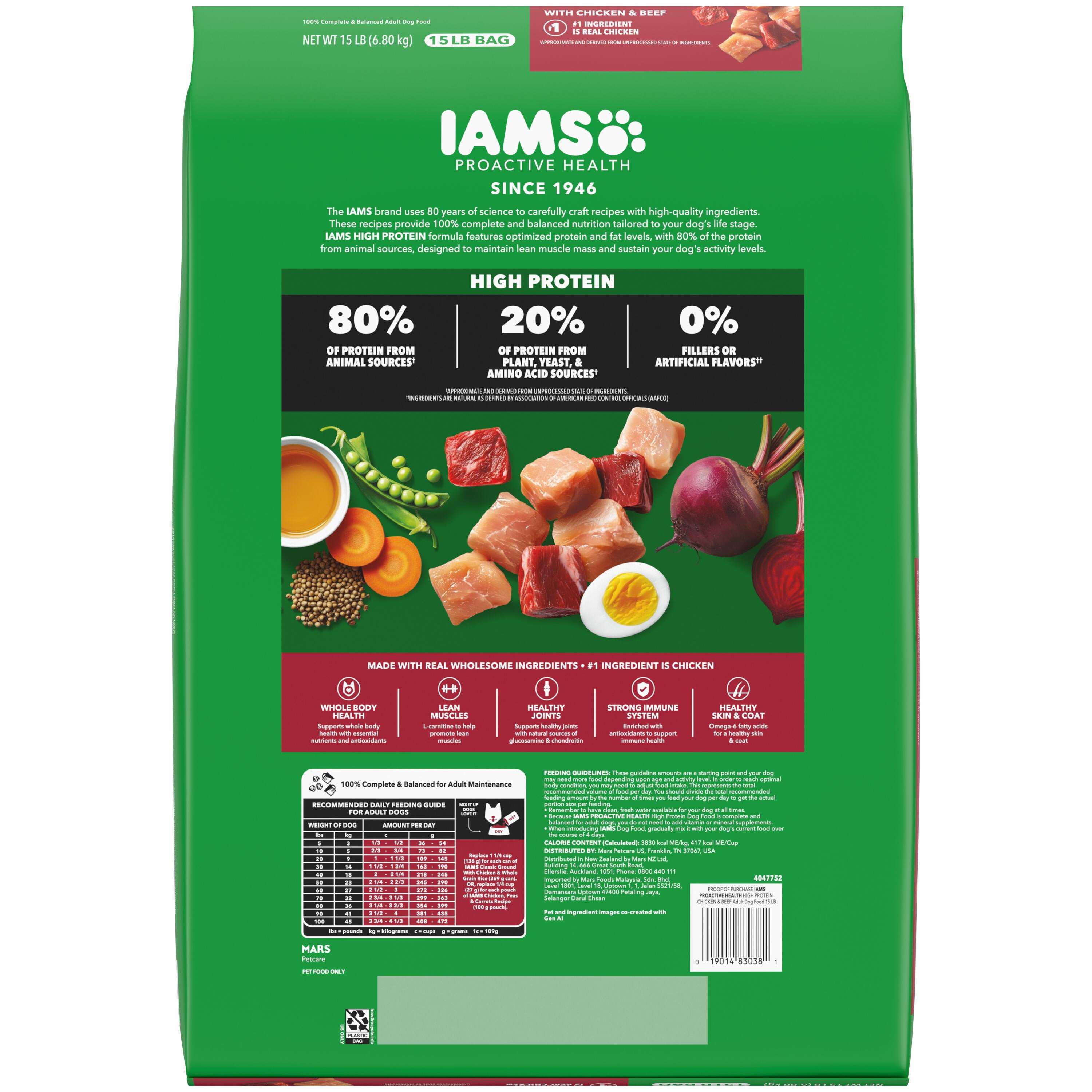 IAMS Proactive Health High Protein Dry Dog Food With Chicken & Beef, 15 Lb Bag