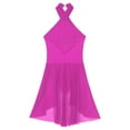 thumbnail image 6 of YIZYIF Womens Chiffon Backless Lyrical Dance Dress Halter Shiny Rhinestones Skirted Leotard Ice Skating Bodysuit Hot Pink S, 6 of 7