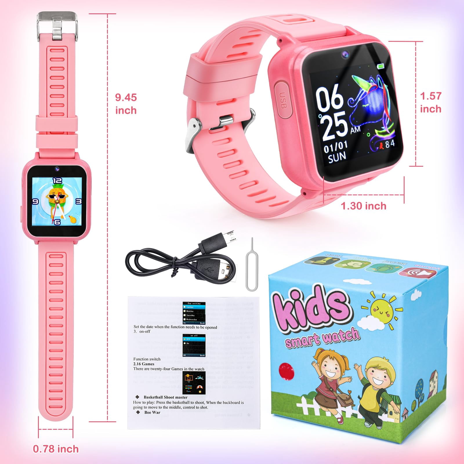 Kids Smart Watch Age 3-12, Smart Watch for Kids with HD Camera 26 Games Video, Alarm Music Smartwatch Toys Learning Watch Birthday Gift for 7 8 9 10 Year Old