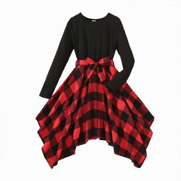 UAYOTSE Dresses for Girls Plaid Maxi Dress with High Low Layered Hem Long Sleeve Boho Swing Casual & formal Occasions,Sizes 7-8 Years