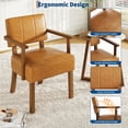 thumbnail image 5 of Mid-Century Modern Accent Dining Chair – PU Leather Upholstered Armchair with Vertical Stripe Design, Wooden Frame, Ergonomic Lounge Chair for Living Room, Dining, Bedroom and Home Office, Orange, 5 of 8