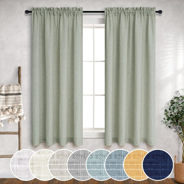 Sage Green Curtains 45 Inch Length for Kitchen Farmhouse Decor 2 Panels Set Rod Pocket Semi Sheer Linen Light Green Short Cafe Tier Curtains for Small Windows Kids Room Bathroom Decor 52x45 Long