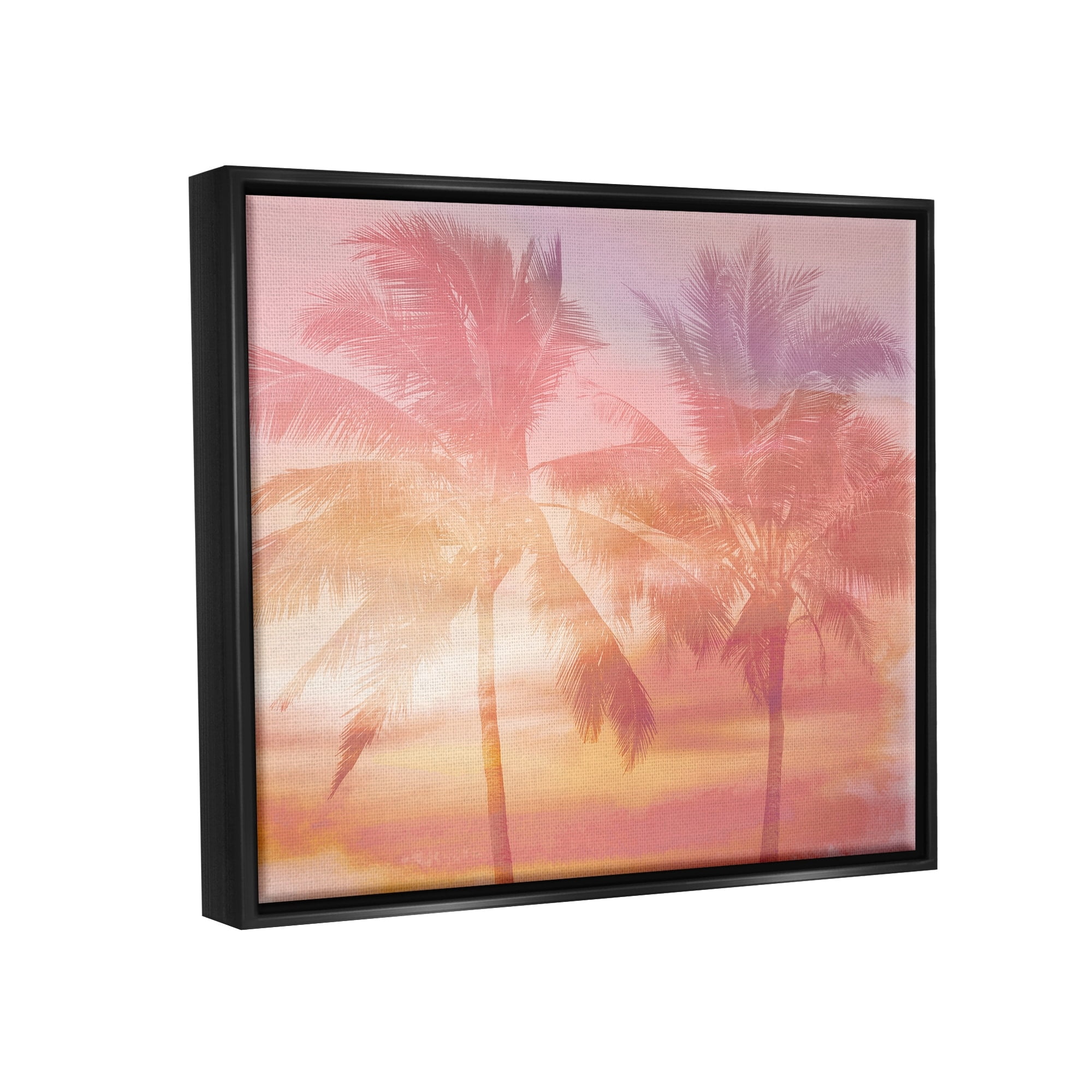 Stupell Industries Summer Palm Trees Sunrise Tropical Windblown Leaves Graphic Art Jet Black Floating Framed Canvas Print Wall Art, Design by Mia Jensen