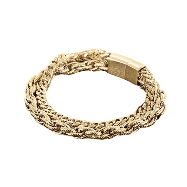 Brazalete de acero para hombre Qarigey de doble capa decoración de mano color dorado