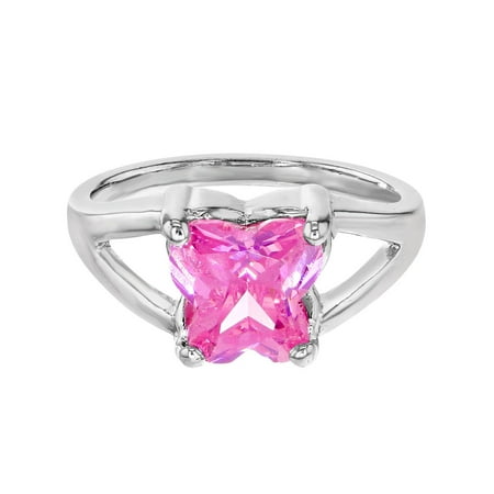 Rhodium Plated Pink Crystal Butterfly Little Baby Rings for Girls