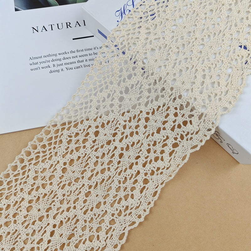 Beige Lace Ribbon 10 Yards Cotton Lace Trim Crochet Sewing Lace for Crafts, Gift Package Wrapping, Bridal Wedding Decoration, Widen 5.1 inch,Style 4
