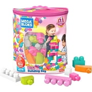 Mega Bloks First Builders Big Building Bag with Big Building Blocks, Building Toys for Toddlers (80 Pieces) - Pink Bag