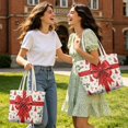 thumbnail image 2 of XYZCANDO Christmas Bow Print Padded Shoulder Tote Bag, Large Capacity Festive Quilted Handbag for Holiday Shopping, Travel, Daily Commute, Gift for Women, 2 of 7
