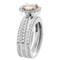 thumbnail image 3 of 10K White Gold Natural Morganite 3-Piece Bridal Ring Set Round 6mm Halo Diamond, size 5, 3 of 4