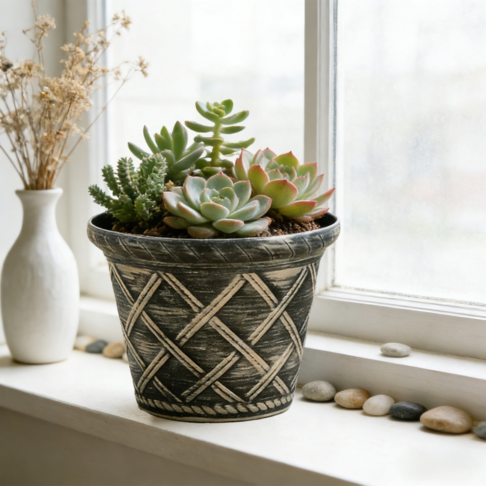 9" Flower Pot for Indoor Gardening and Vibrant Display for DIY Flower Arrangements Flocking Simulation Planter for Home Decor