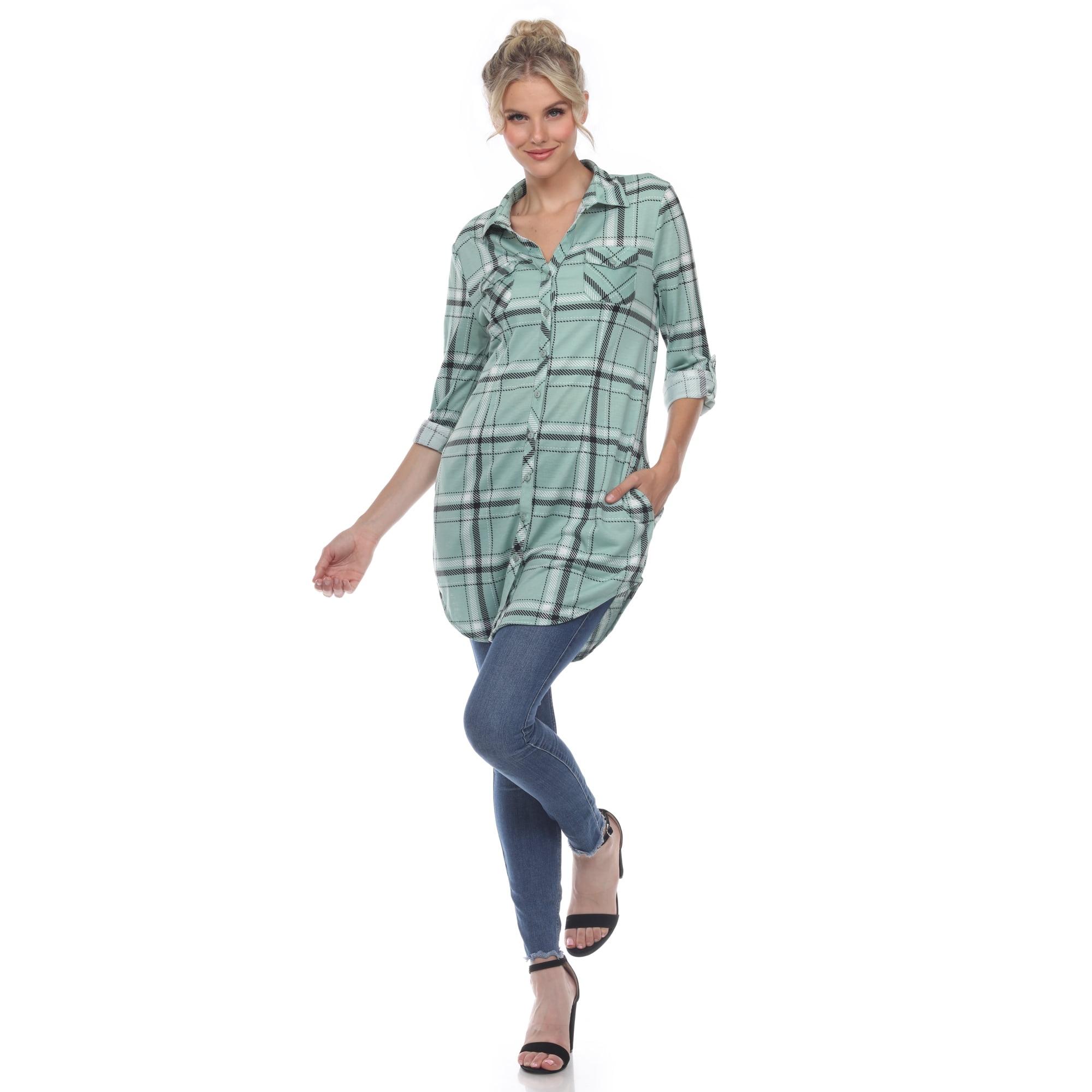 White Mark Women's Windowpane Plaid Tunic Top
