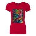 thumbnail image 3 of Colorful Cat Portrait | Cat Lover Owner | Dean Russo Art Animal Lover Womens Slim Fit Junior Tee, Red, M, 3 of 5