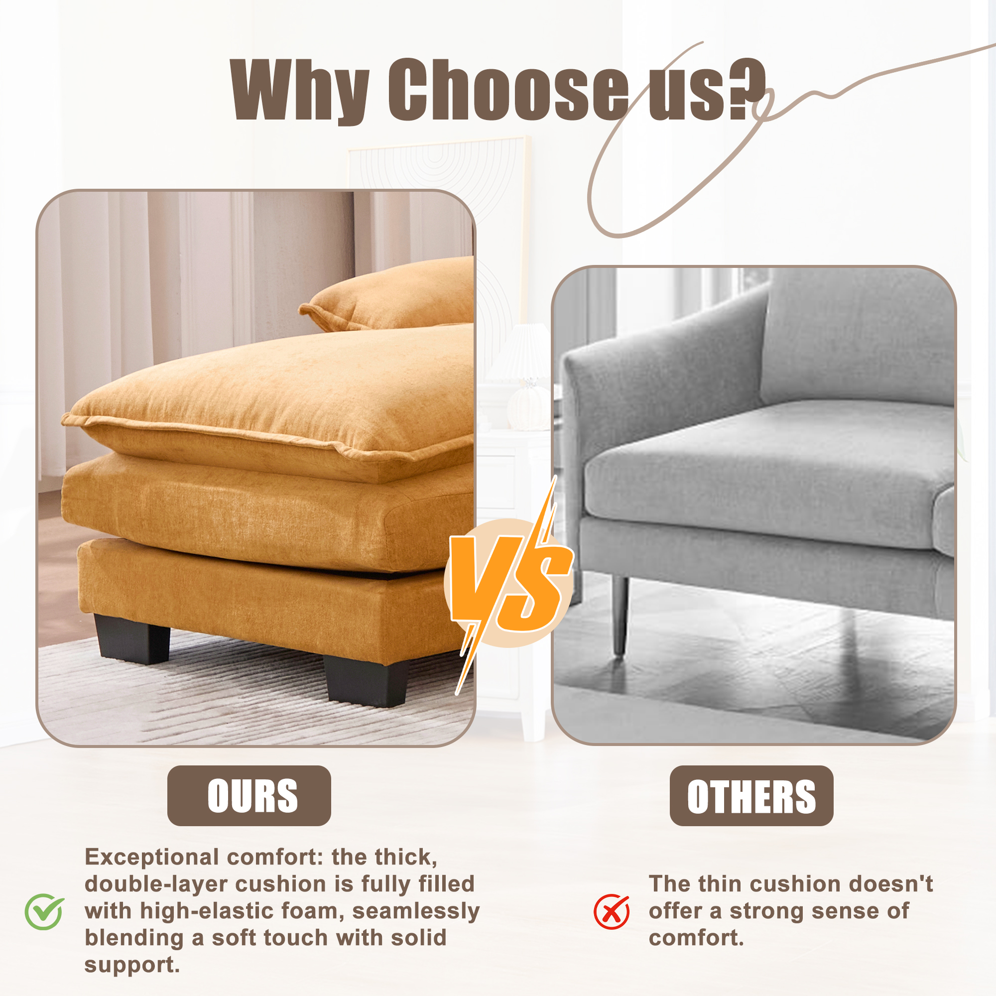MOONMISS Chenille Upholstered U-Shaped Modular Wood Frame Sleeper Sectional Sofa with Double Chaise-Yellow
