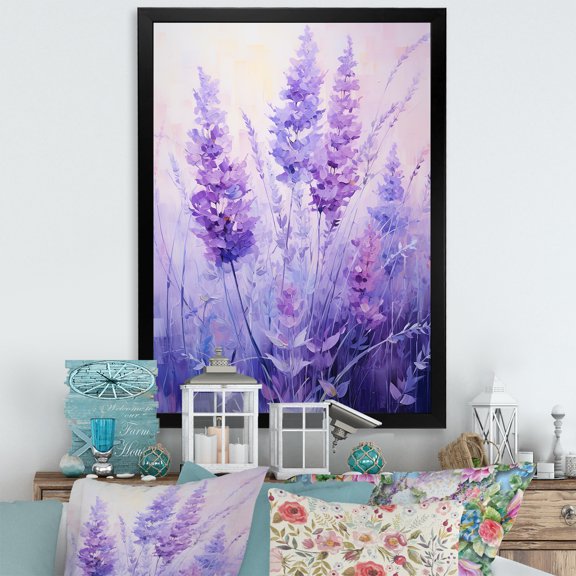 Designart "Serenity of Lavender IV" Floral Framed Wall Art - Traditional Purple Herbs Living Room Framed Canvas Art