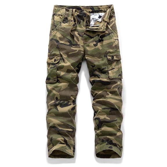 Men's Camo Cargo Pants, Multi Pockets Tactical Work Pants, 99% Cotton Relaxed Fit Straight Leg Military Camouflage Trousers for Outdoor Hiking Daily Wear