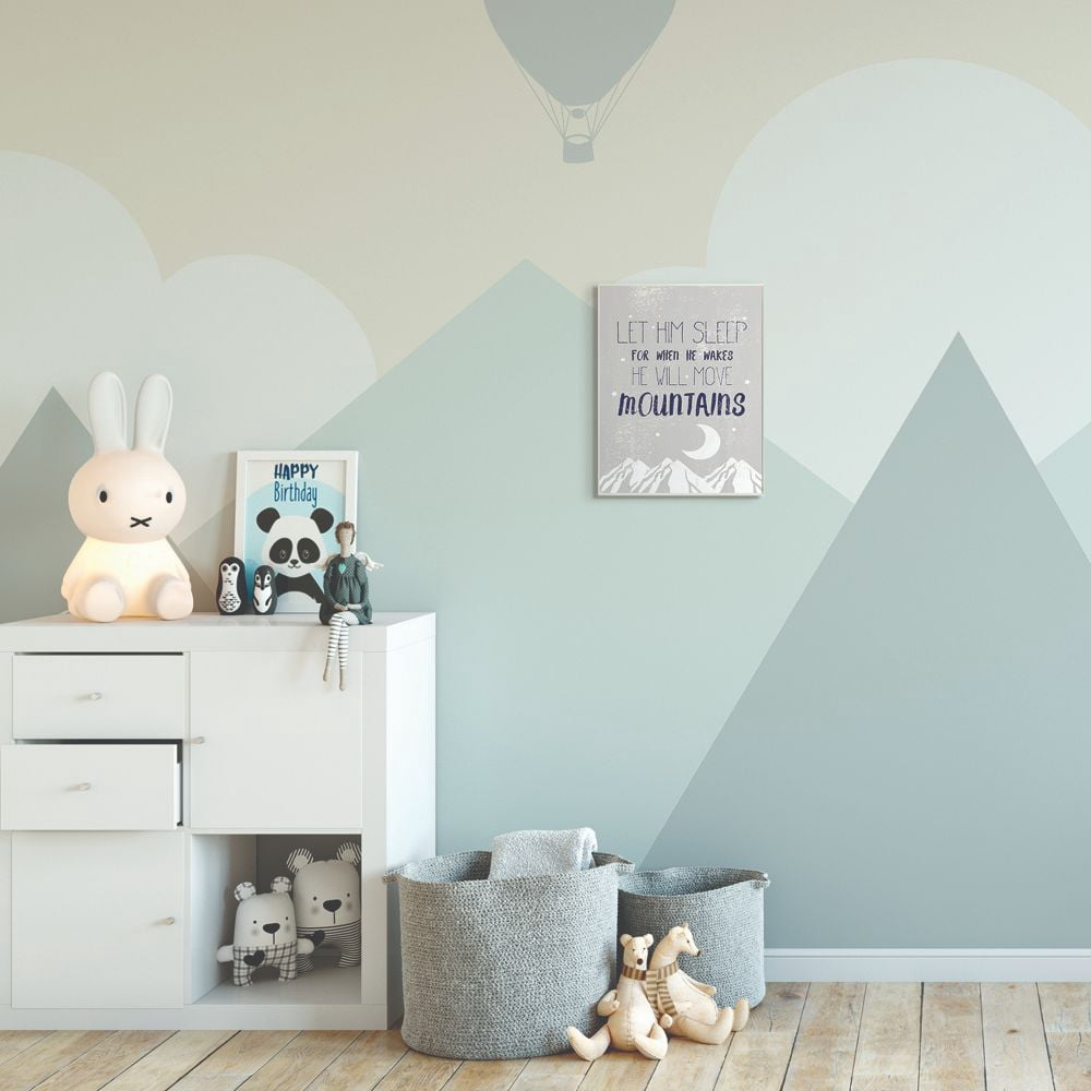 The Kids Room by Stupell Let Him Sleep Blue Mountains Kids Word Design Wall Plaque by Daphne Polselli