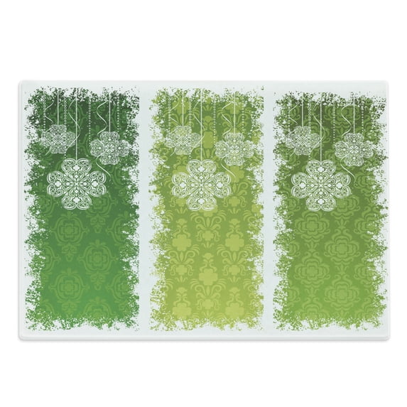 Irish Cutting Board, Aged Vintage Antique on Green Toned Color Bands Celtic Historic Lace Image, Decorative Tempered Glass Cutting and Serving Board, Large Size, Multicolor, by Ambesonne