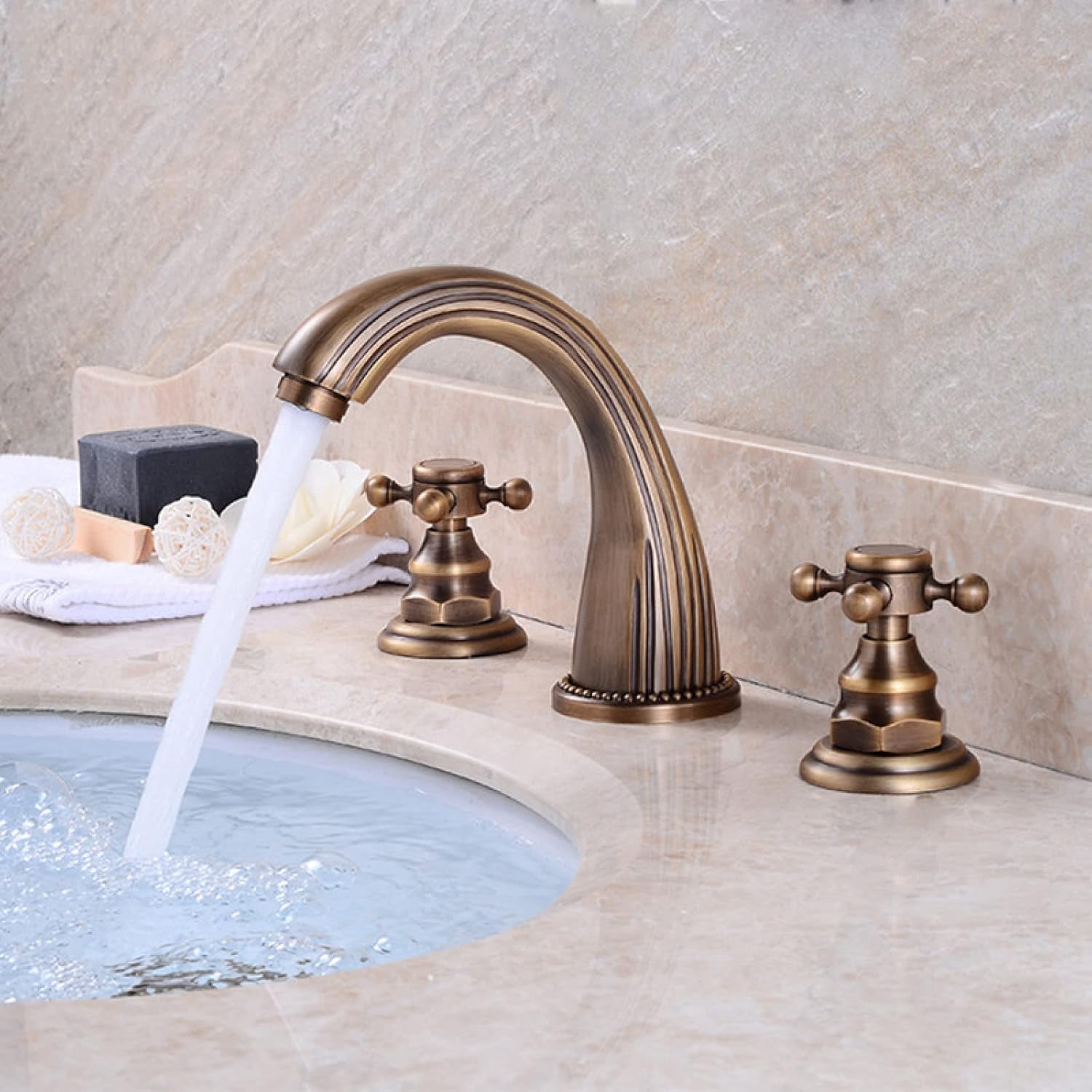 Vintage Bathroom Faucet, Hot and Cold Water Faucet, Brass Bathroom Faucet, 2 Handle Bathroom Faucet, Faucet for Bathroom Sink 3 Hole, Cross Handle Bathroom Faucet, Black