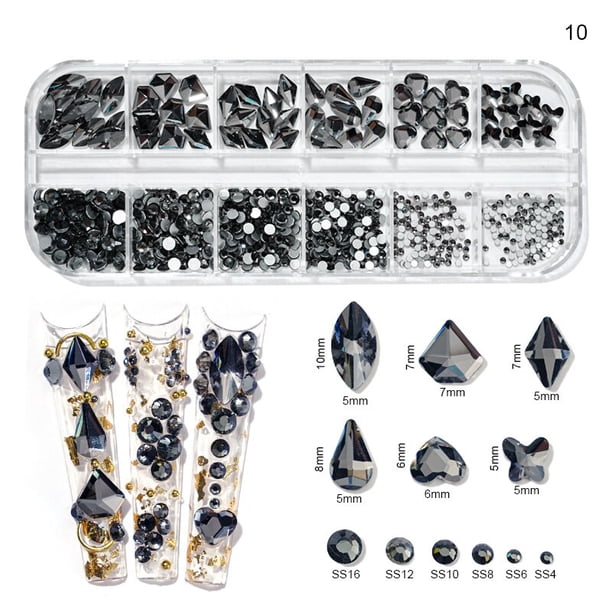 12 Girds-diamantes de imitación de colores para uñas, cristales brillantes AB con reverso plano, gemas de purpurina 3D, decoraciones para Nail Art, Strass Gao Jinjia LED