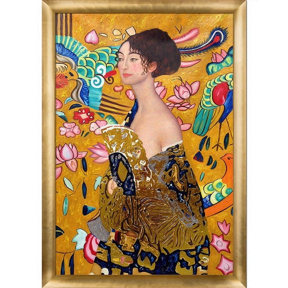 Tori Home Signora Con Ventaglio' by Gustav Klimt Framed Painting on Wrapped Canvas