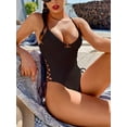 thumbnail image 3 of Women's Lace-Up Black One-Piece Swimsuit Cross Back Beachwear, 3 of 6