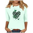 thumbnail image 2 of Meichang T-Shirts à Manches 3/4 pour Femmes T-Shirts de la Saint-Patrick Hauts Graphiques Trèfle Chanceux T-Shirts de Vacances Col Rond Blouses en Liquidation, 2 of 5