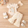 thumbnail image 3 of WIBACKER 0-18M Newborn Baby Girl Easter Outfits Short Sleeve Shirts with Rabbit Bunny Flared Bell Bottom Pants Set, 3 of 10