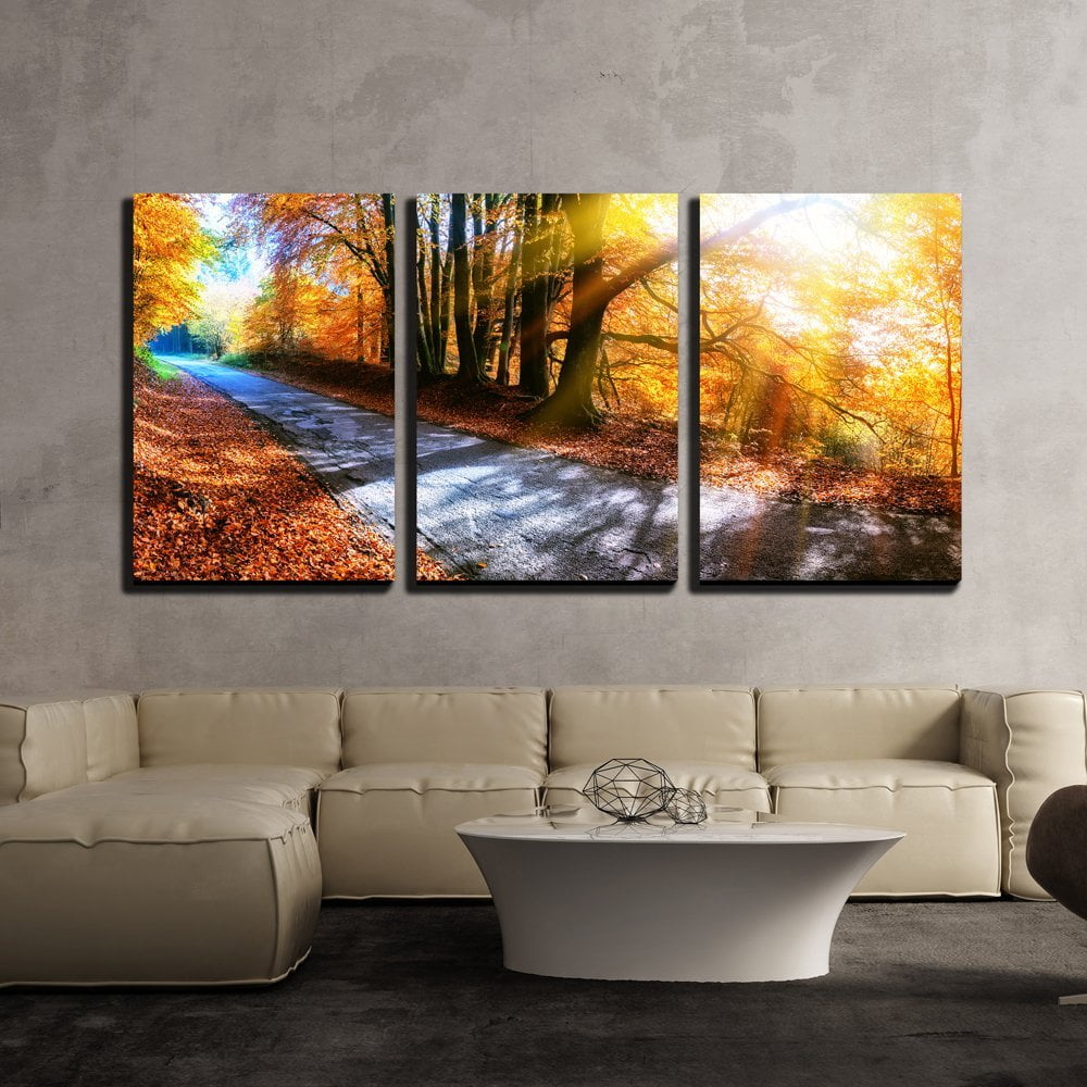 wall26 3 Piece Canvas Wall Art Panoramic Autumn